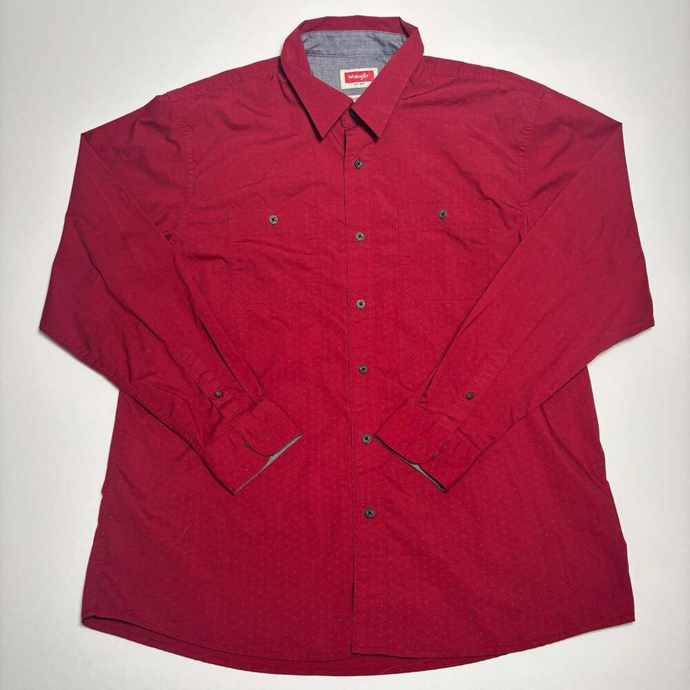 Mens Wrangler Long Sleeve Button Down Shirt L Red